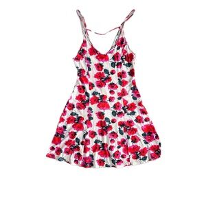 Billabong White Floral Fit Flare Mini Swing Sundress Spaghetti Strap Size Large